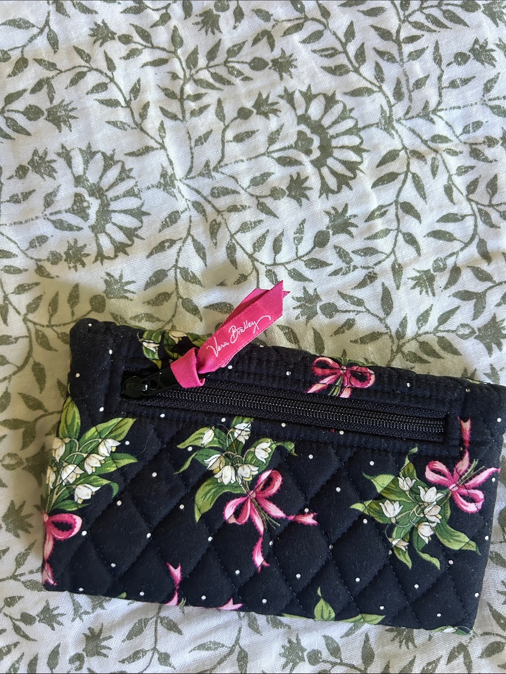 Vera Bradley Quilted Fold-Over Wallet in Black, Green & Pink - Picture 2 of 3